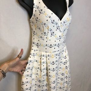 Anthropology Maison Jules Anchor Print Midi Dress with Pockets Size Medium